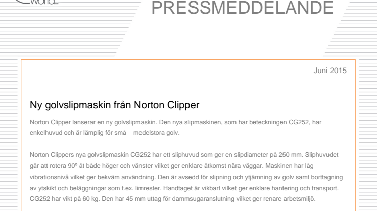 Ny golvslipmaskin från Norton Clipper
