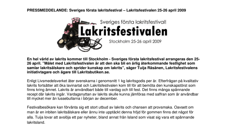 Sveriges första Lakritsfestival - Lakritsfestivalen 25-26 april 2009
