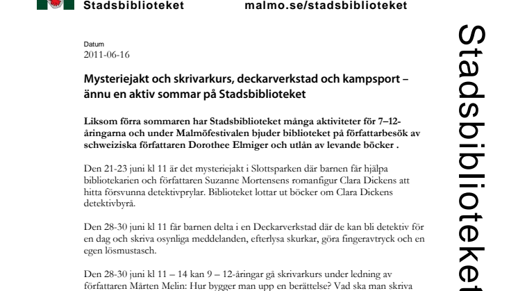Mysteriejakt och skrivarkurs, deckarverkstad och kampsport – ännu en aktiv sommar på Stadsbiblioteket i Malmö