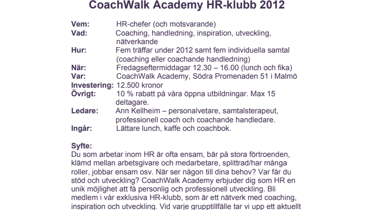 CoachWalk Academy HR-klubb 2012