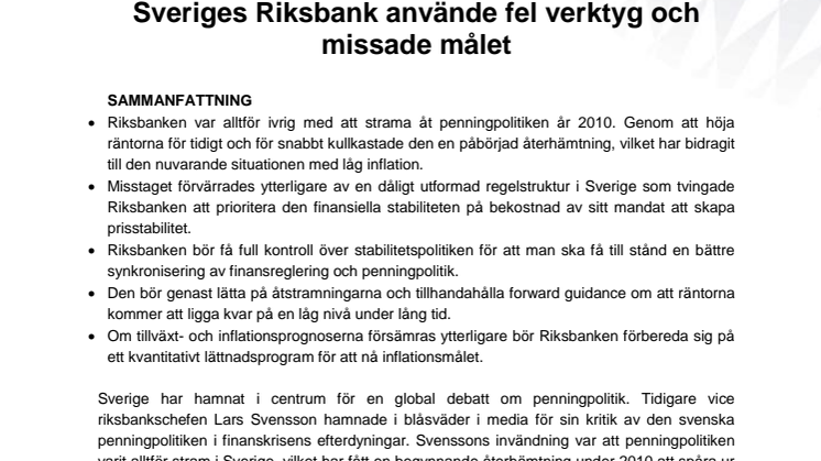 Sweden Spotlight: Sveriges Riksbank använde fel verktyg och missade målet