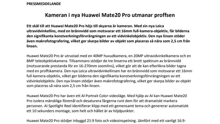 Kameran i nya Huawei Mate20 Pro utmanar proffsen