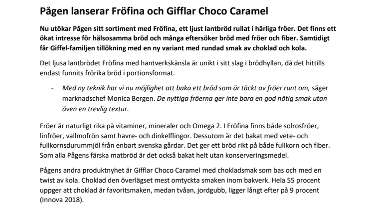 Pågen lanserar Fröfina och Gifflar Choco Caramel