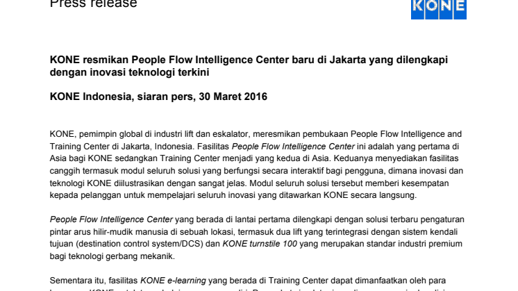 KONE’s new Jakarta People Flow Intelligence Center with the latest technological innovations