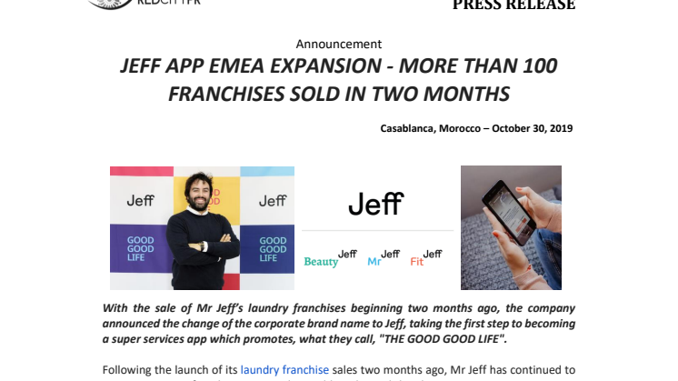 JEFF APP EMEA EXPANSION - MORE THAN 100 FRANCHISES SOLD IN TWO MONTHS