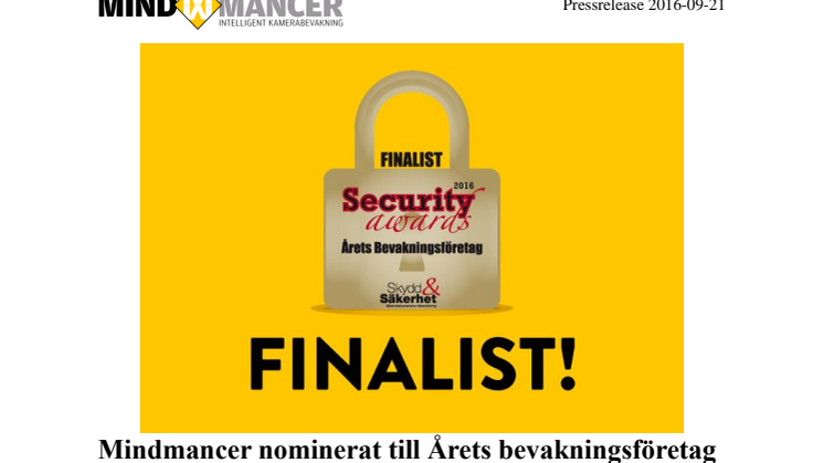 Mindmancer nominerat till Årets bevakningsföretag 2016