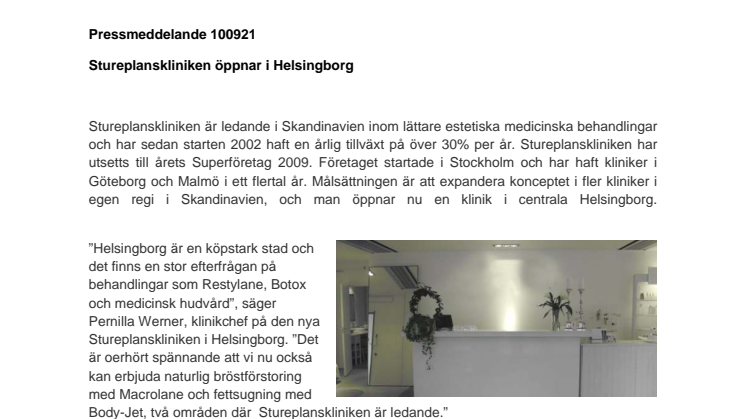 Stureplanskliniken öppnar i Helsingborg 