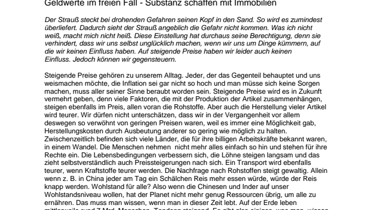 Geldwerte im freien Fall - Substanz schaffen mit Immobilien