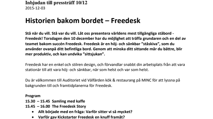 Inbjudan till pressträff 10/12 - historien bakom succén Freedesk