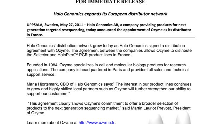 Halo Genomics expands its European distributor network