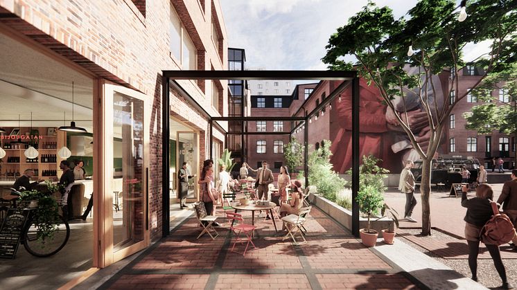 Det anrika kvarteret Bilden på Möllevången i Malmö kompletteras med en ny byggnad för kreativa verksamheter. Illustration: FOJAB