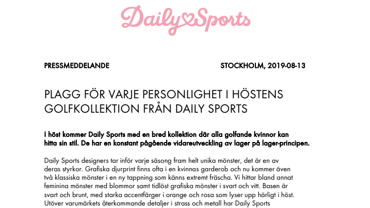 PLAGG FÖR VARJE PERSONLIGHET I HÖSTENS GOLFKOLLEKTION FRÅN DAILY SPORTS