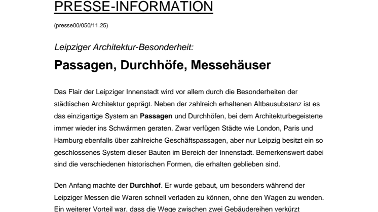 Leipziger Architektur-Besonderheit: Passagen, Durchhöfe, Messehäuser