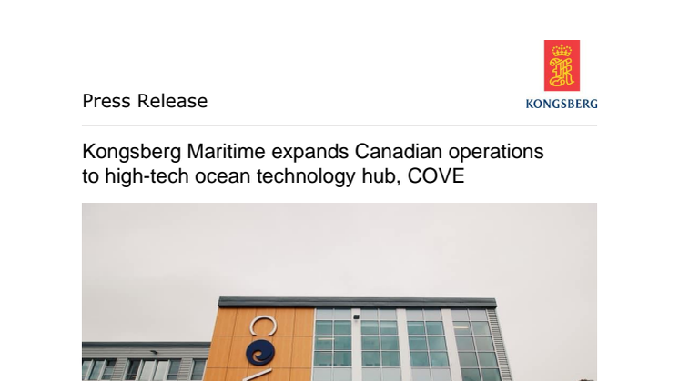 Kongsberg Maritime expands Canadian operations  to high-tech ocean technology hub, COVE