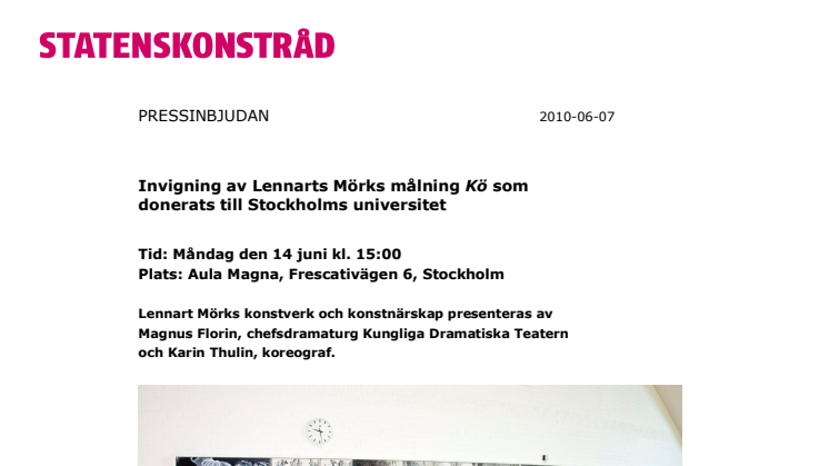 Pressinbjudan: Invigning av Lennarts Mörks målning Kö som donerats till Stockholms universitet