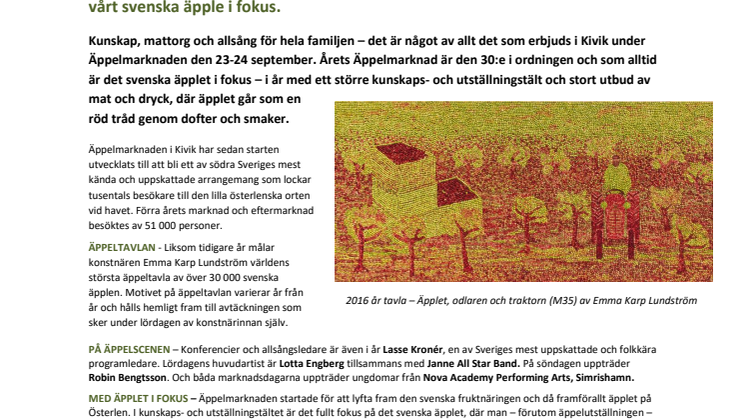 Äppelmarknaden i Kivik 23-24 september – 30 år med vårt svenska äpple i fokus