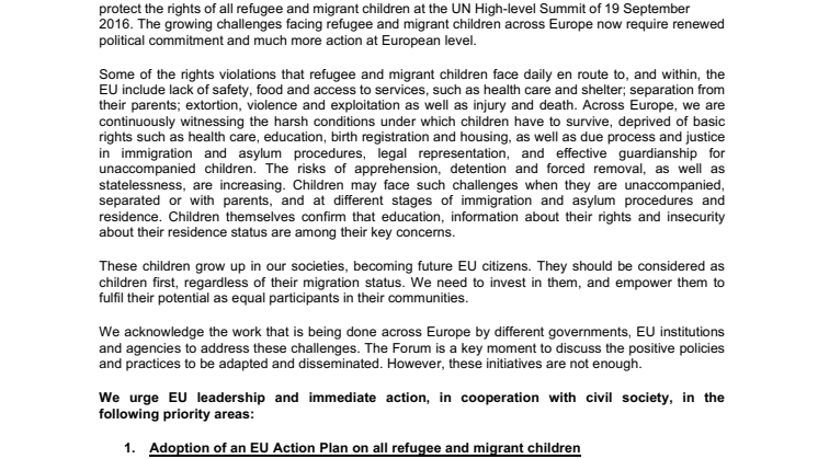 Barn kan inte vänta – SOS Barnbyar och 77 andra barnrättsorganisationer kräver stärkt skydd inom EU för barn på flykt och barn till migranter. 