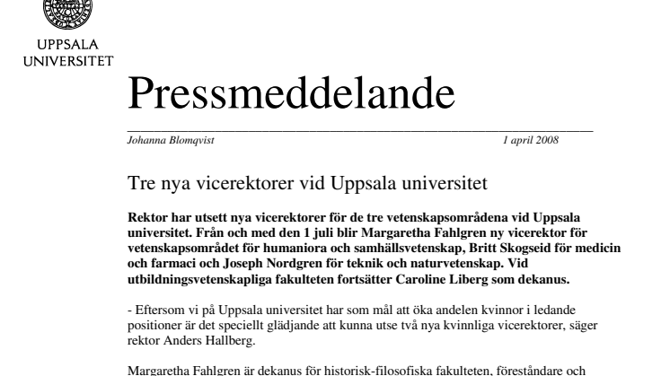 Tre nya vicerektorer vid Uppsala universitet