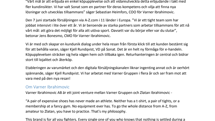 Varner Ibrahimovic väljer Sonat som kontrolltorn för nya e-handelssiten A-Z.com