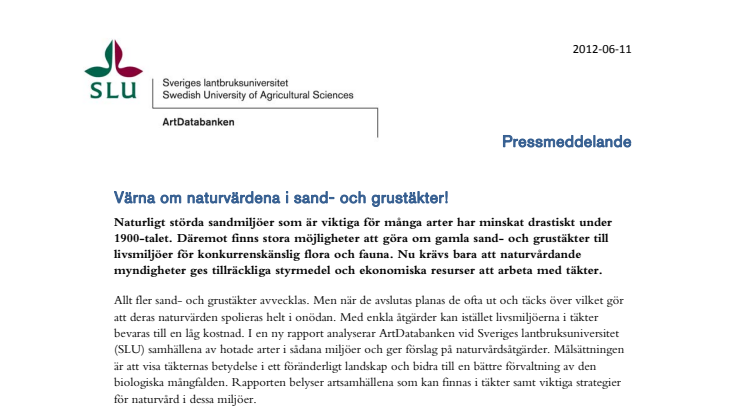 Värna om naturvärdena i sand- och grustäkter! 