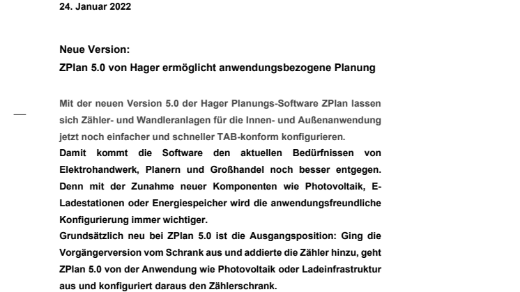 ZPlan 5.0 von Hager ermöglicht anwendungsbezogene Planung