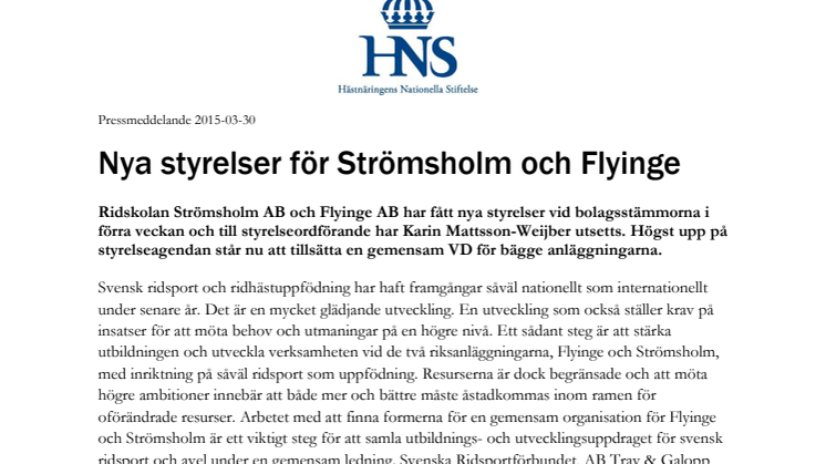 Nya styrelser för Strömsholm och Flyinge