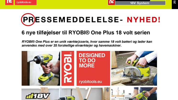 6 nye tilføjelser til RYOBI® One Plus 18 volt serien