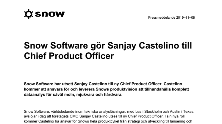 Snow Software gör Sanjay Castelino till Chief Product Officer