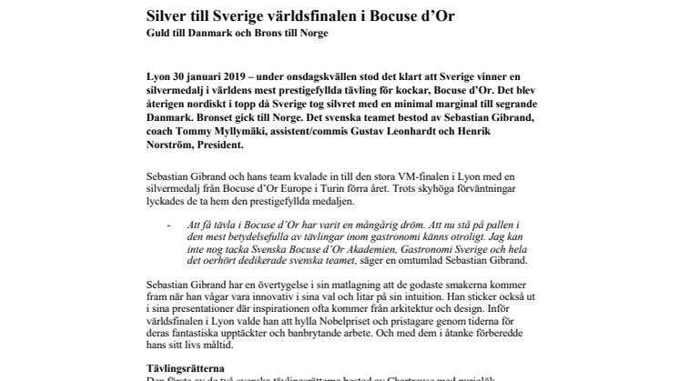 Silver till Sverige världsfinalen i Bocuse d’Or 