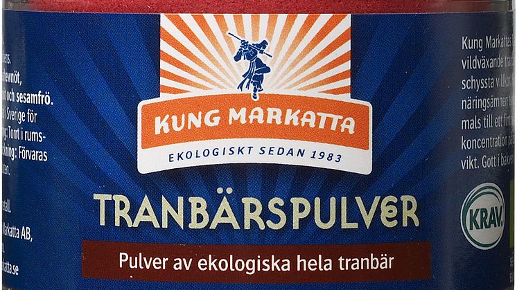 Kung Markatta breddar sitt sortiment av KRAV-märkta bärpulver och lanserar nu Tranbärspulver