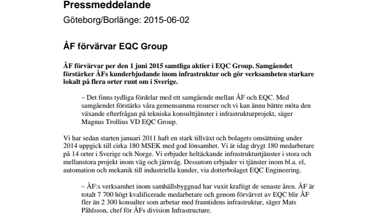 ÅF förvärvar EQC Group