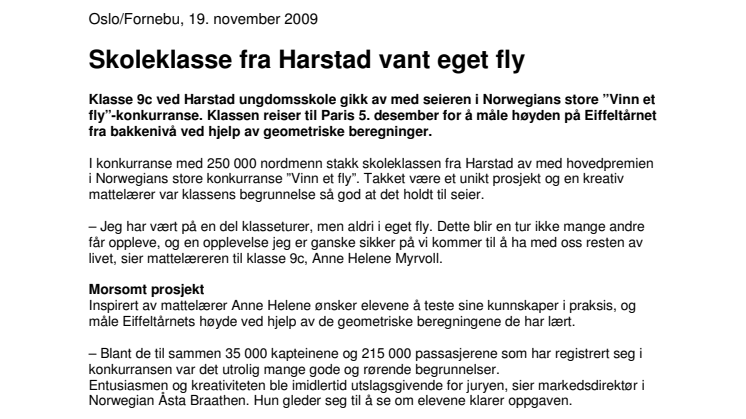 Skoleklasse fra Harstad vant eget fly