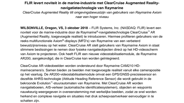 Raymarine: FLIR levert noviteit in de marine-industrie met ClearCruise Augmented Reality-navigatietechnologie van Raymarine