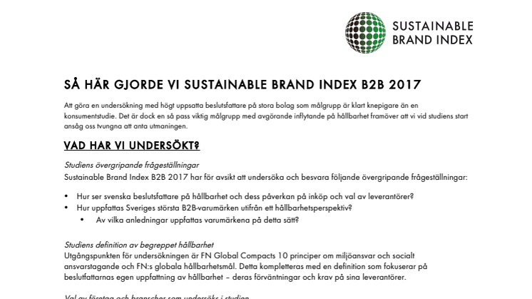 Sustainable Brand Index B2B 2017 - datainsamling & metod