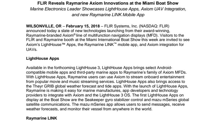FLIR Reveals Raymarine Axiom Innovations at the Miami Boat Show