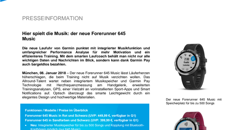 Hier spielt die Musik: der neue Forerunner 645 Music