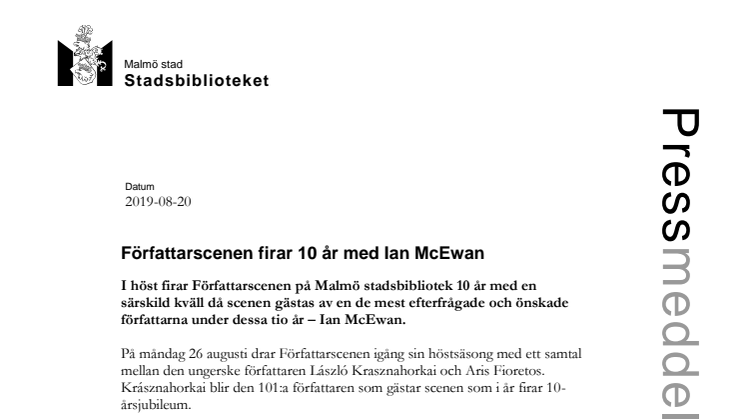 ​Författarscenen firar 10 år med Ian McEwan