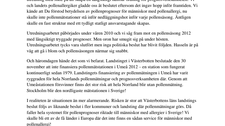 Öppet brev till Folkhälsominister Maria Larsson