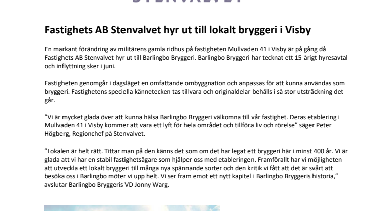 Fastighets AB Stenvalvet hyr ut till lokalt bryggeri i Visby