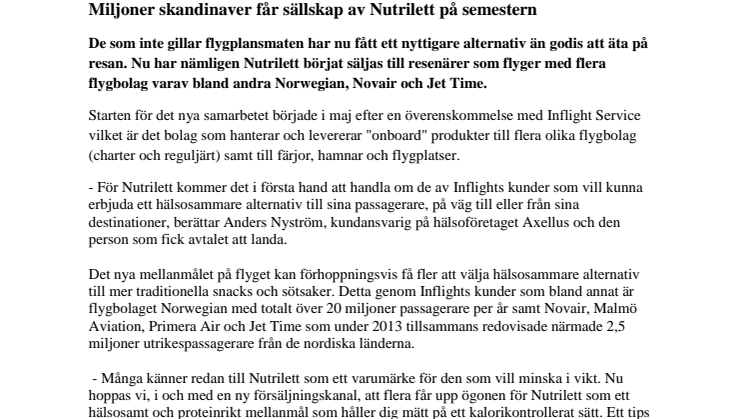 Miljoner skandinaver får sällskap av Nutrilett på semestern