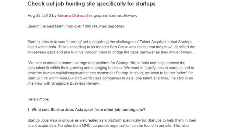 Check out a job hunting site specifically for startups