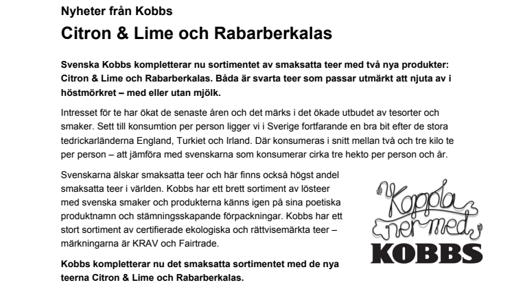 Nyheter från Kobbs: Citron & Lime och Rabarberkalas