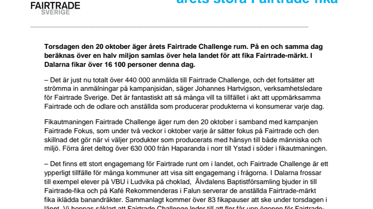 Över 16 100 dalmasar deltar i årets stora Fairtrade-fika