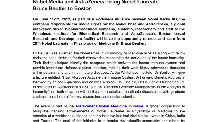 Nobel Media and AstraZeneca bring Nobel Laureate  Bruce Beutler to Boston