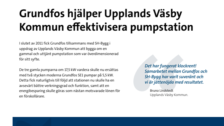 Grundfos hjälper Upplands Väsby Kommun effektivisera pumpstation