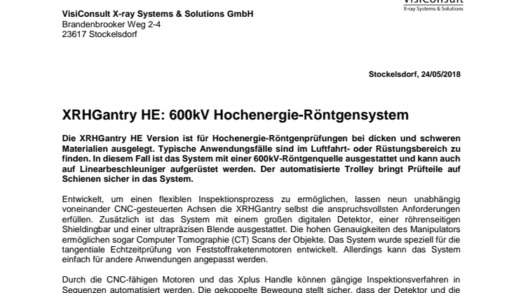 XRHGantry HE: 600kV Hochenergie-Röntgensystem