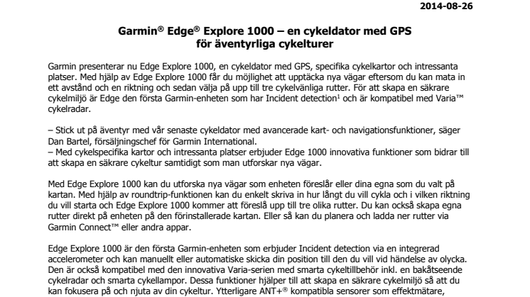Garmin® Edge® Explore 1000 – en cykeldator med GPS för äventyrliga cykelturer