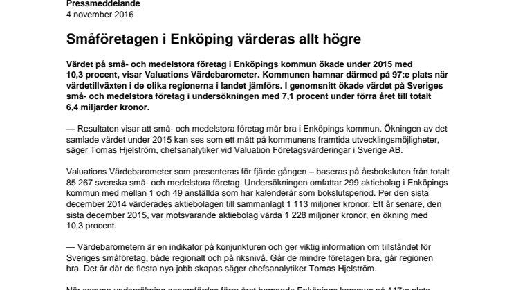 Värdebarometern 2015 Enköpings kommun