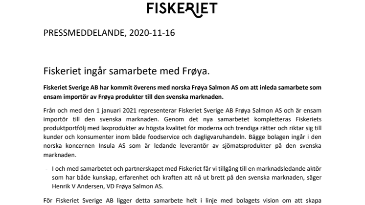 Fiskeriet ingår samarbete med Frøya
