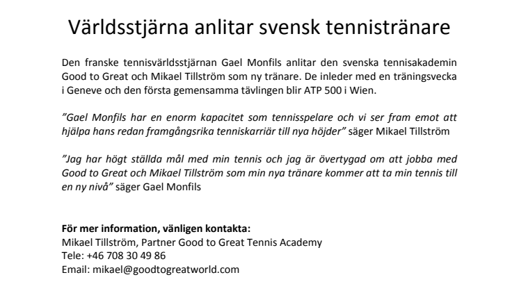 Världsstjärna anlitar svensk tennistränare
